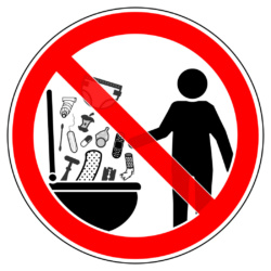 srr136 SignRoundRed - german - Verbotszeichen: WC / 00 / Keine Gegenstände in die Toilette werfen / english - prohibition / please do not throw any bulky objects into the toilet - xxl g5030